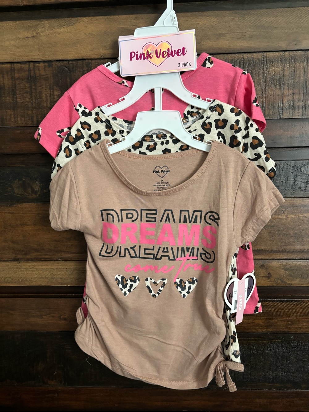 ✨NWT Pink Velvet Kids' 3-Pack Tops - Pink, Leopard & Taupe✨